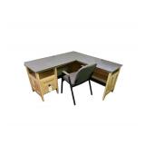 2 - L Shaped Wooden Computer Desk - 1 - Steel/Uhpolsterd Chair- 94.5” L. X 23.5” D. X 29”H.