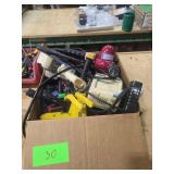Box of Various Tools - Snips -"Heat Gun - Tape Gun - Safety Glasses and More