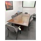 Wooden Confrence Desk With 8 Steel/Upholsterd Chairs- 10’L. X 4’W. X 29”H.