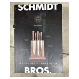 Schmidt Brothers Cutlery Brass & Walnut 6 Piece Knife Set w/ Knife Block NIB