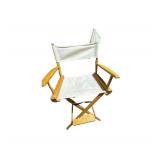 Pair of Folding Directors Chairs - 29” - Oak w/ Beige Seat & Back - Telescope Casual Furniture