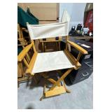 Pair of Folding Directors Chairs - 29” - Oak w/ Beige Seat & Back - Telescope Casual Furniture