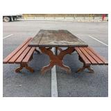 Hand Crafted Picnic Table with 2 Benches and Glass Top - Great Condition, Just Needs Cleaned. Hand crafted by Clifford H Sherer Jr.