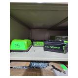 Greenworks 40 Volt Lithium Rechargeable Batteries with Charger.