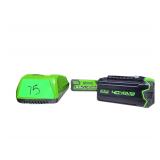 Greenworks 40 Volt Lithium Rechargeable Batteries with Charger.