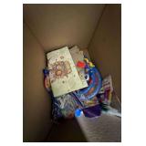 Box of Birthday and Party Supplies - Table Covers, Streamers, Etc