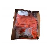 Box of Uline Orange Plastic Truck Seals, ULine Pegboard Bins and Hooks