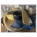 A Section of 1" White Plastic Tubing a Blue Plastic Tub and a Blue Cover