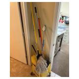 Mop Bucket, 3 Mops, 2 Brooms, Etc.