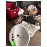 Sink 21in, Sink 19in, Bin of Cooking Supplies