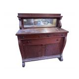 Victorian Quarter-Sawn Oak Sideboard Buffet - Beveled Glass Mirror - Felt Lined Silverware Drawer