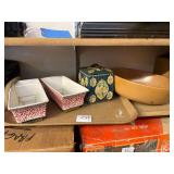 2 Indoor Planters 9"x4"x3.5", A 12" Bowl and An Asian Tea Tin