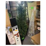 2 Green Xmas tree 47" Tall , Led Light White Tree 36" Tall , Snowman Board 5.5" x 32"