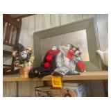 2 Clown Figures 16" Tall ,a Clown Music Box, and a Mirror 25"x 16"