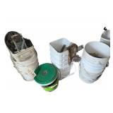 3 Shelves of Assorted Belts, Grinding Wheels, Wire, Motor, Rope