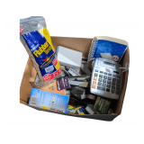 Lot of Office Equipment. Rubber Bands, Tape, Tape Dispensers, Calculator, Staplers, Stables, Pens etc. etc