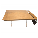 BAUMRITTER Solid Birch MCM Mid-Century Modern 84' Trestle Dining Table with 2 Leaves, One is Partially Broken