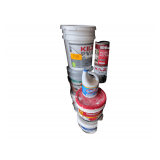 Assorted Buckets of Paint and Adhesives