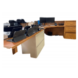 Free Standing Computer L Shaped Desk 137"c84"x29"with Computer and Phone Sceptre Dual Screen