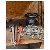 3 Pipe Wrenches 14', 16', 18', Braded Wire and a Length of Chain