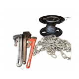 3 Pipe Wrenches 14", 16", 18", Braded Wire and a Length of Chain