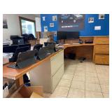 Free Standing Computer L Shaped Desk 137'c84'x29'with Computer and Phone Sceptre Dual Screen