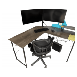 Dell Desk Top Computer- 2 - 28” Monitors- Keyboard- Mouse - Wooden Metal Desk - Computer Chair- Wooden File Cabinet Contents Included