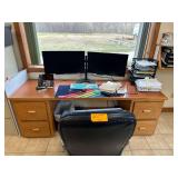 Wooden Computer Desk 85”L X 25.5” D. X 29”H. - Dell Desk Top Computer- Spectre 27” Monitors - Keyboard- Mouse- Computer Chair