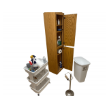 Contents in Bathroom Toilet Paper Holder,Cleaning Cart, and Cabinet with Contents