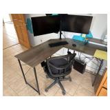 Dell Desk Top Computer- 2 - 28” Monitors- Keyboard- Mouse - Wooden Metal Desk - Computer Chair- Wooden File Cabinet Contents Included