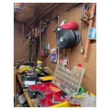 All Tools on Shelf and Wall, Various Sizes of Circular Saw Blades Hand Saws