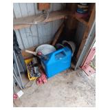Corner Of Chairs, cooler, 1/2in x 10ft Rope, Gas Can, Propane Tank