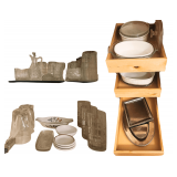 2 Cabinets of Glassware - Corning ware -Metal Trays