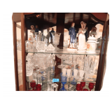 3 Shelves Colored And Textured Glassware. Couples Figures