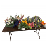 Wooden Folding Table Includes Faux Flowers