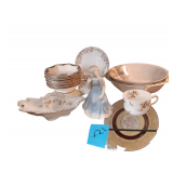 Matching Bowl With 6 Dishes. Cat And Girl Figure. Tea Cup