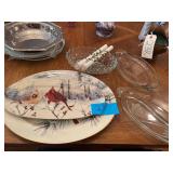 3 Glass Relish Trays 13"x7" 2 Pieces of Lenox Plates and 2 Xmas Candles
