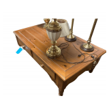 Wooden Coffee Table 48”L. X28”W.X 17”H. - 4 Lamps Included