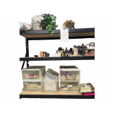 All Contents on Shelf Ribbons Bows Glass