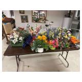 Wooden Folding Table Includes Faux Flowers