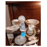 Matching Bowl With 6 Dishes. Cat And Girl Figure. Tea Cup