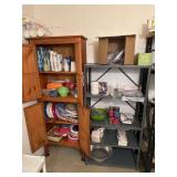 Contents Of Metal Shelf & Wooden Cabinet- Contents Only Includes Plastic Cups - RenyoldssWrap - Paper Cups - Electric Waffle Maker- Paper Plates