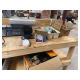 2 Boxes of Various Colors of Tape, AM FM Radio, and a Box of Path-Way Lights