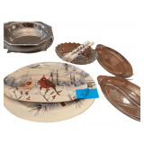 3 Glass Relish Trays 13"x7" 2 Pieces of Lenox Plates and 2 Xmas Candles