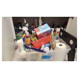Cabinet and Tub of Cleaning Supplies