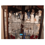 3 Shelves Colored And Textured Glassware. Couples Figures