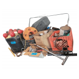 Various Contents on Table - Trailer Hitch - T Markers - Level - Rope