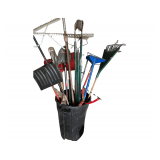 Trash Can Of Assorted Garden Tools - Plastic Toolbox