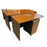 L Shaped Wooden Desk With File Cabinet 66”L. - 48”L. 30”H.