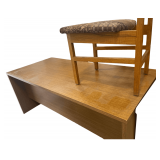 Wooden L Shaped Desk with 2 Chairs desk is 66"c28"x28.5", L is 48"x24"c28.5"